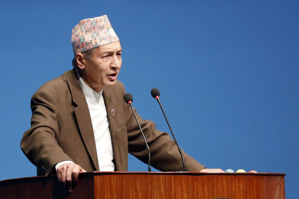 Finance Minister Dr. Yubaraj Khatiwada addressing during Parliament budget