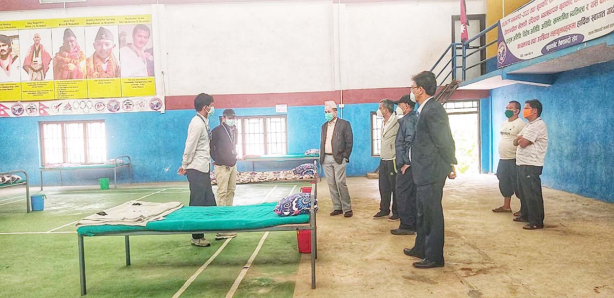 bidur municipality office build isolation center in battar coverd hall nuwakot
