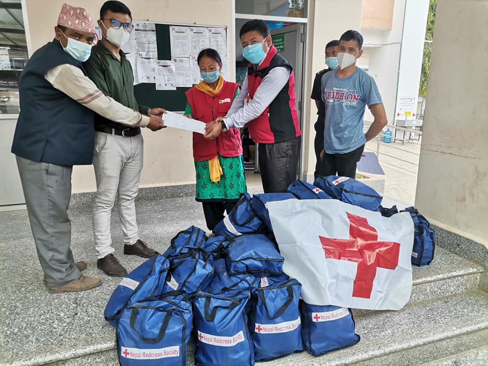 nuwakot red cross society hepls covid toolkit bag to trishuli hospital
