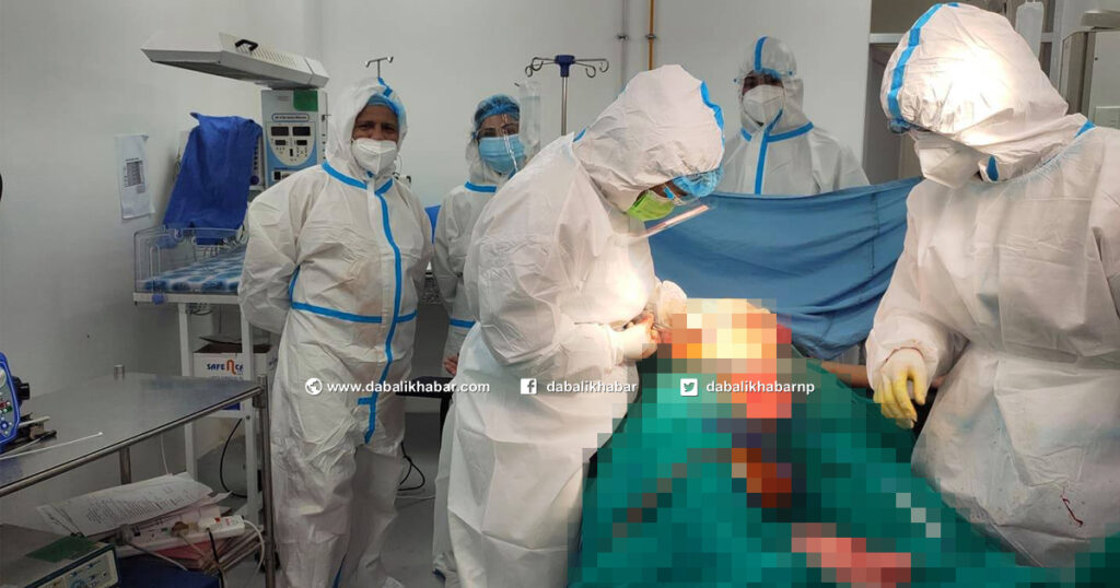 An infected woman underwent caesarean section at Trishuli Hospital