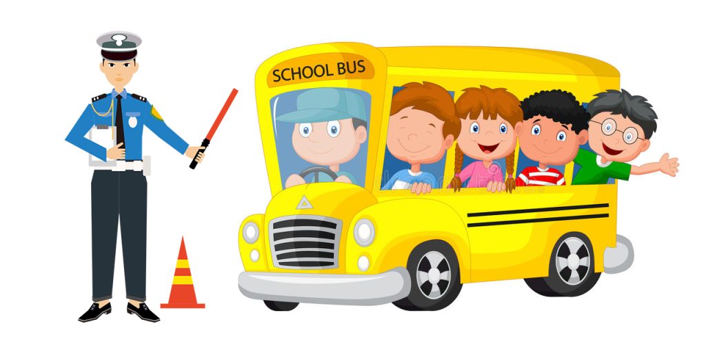 traffice police check in school bus