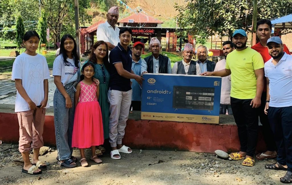 cg electronics provide smart tv to devighat temple nuwakot