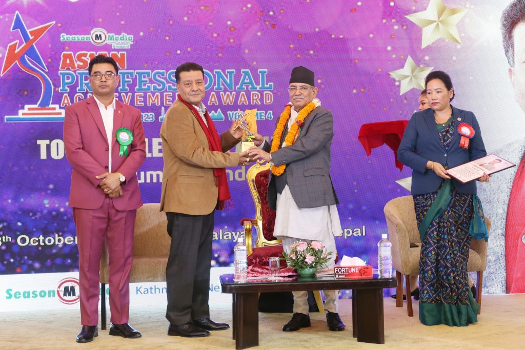 season medai professional tourism awarded to suman pandey nuwakot