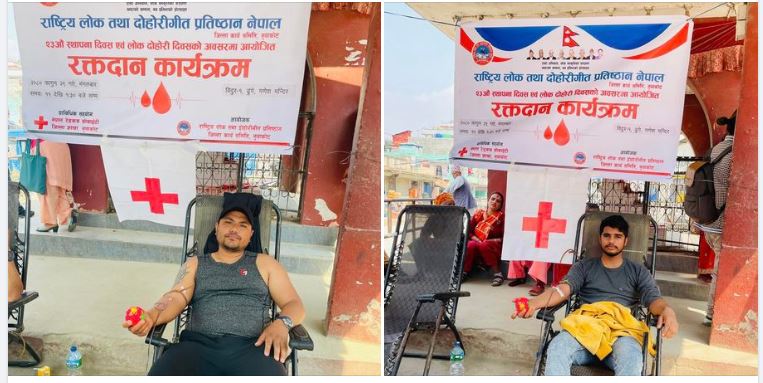 two people donate in lok dohari nuwakot blood donation program