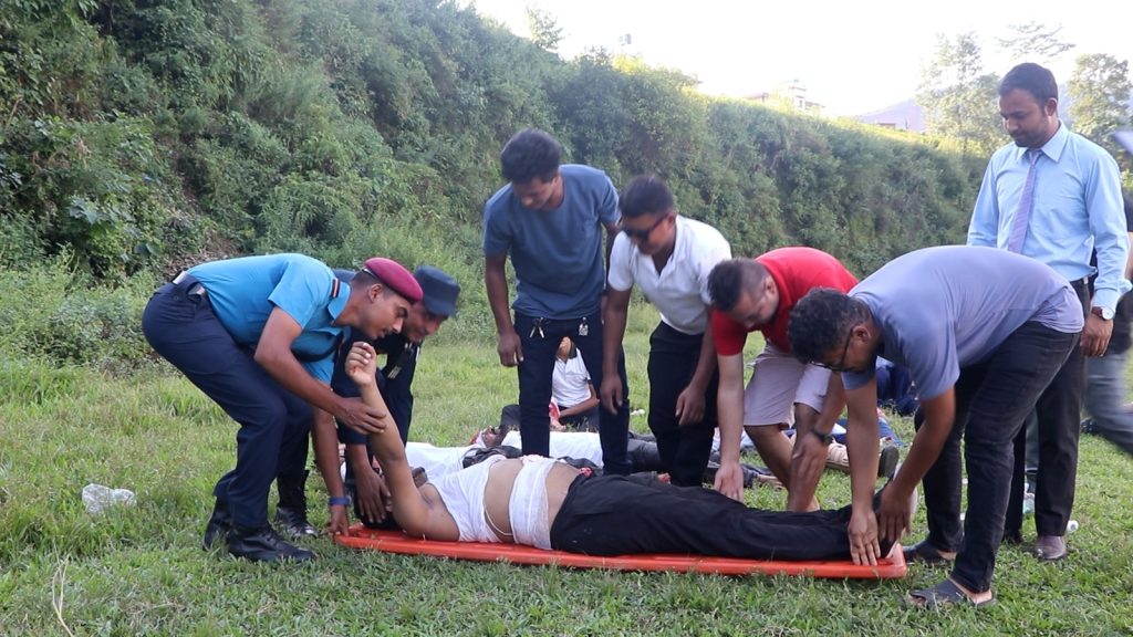 Trishuli Hospital Road accident rescue practice in Nuwakot