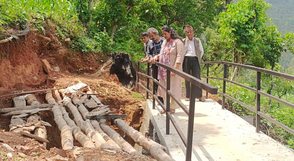 Wooden support displacement house slope bridge