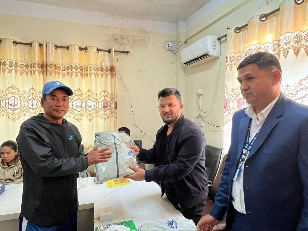 sportswear distributes mayor rajan shrestha of Bidur Municipality