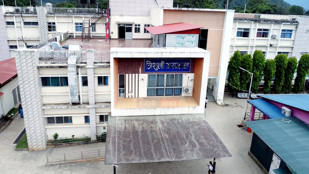 drone aerial view of Trishuli Hospital