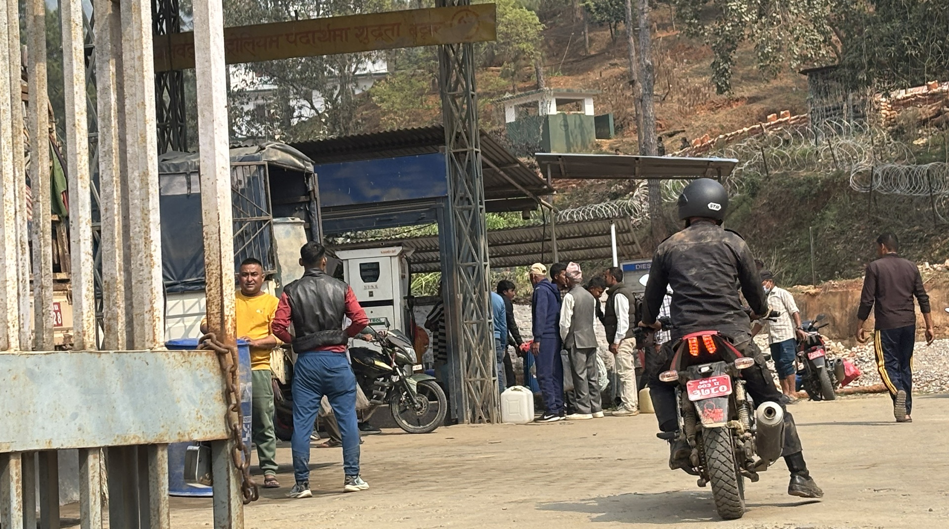 motorcycle line in petrol pump at Nuwakot