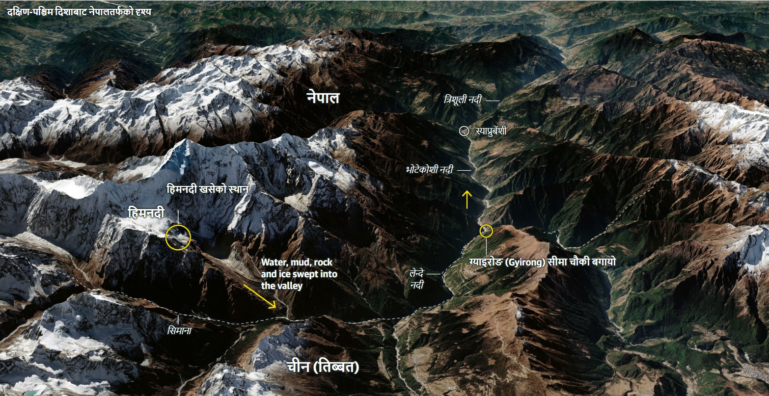 thundered down valleys and swept down the Lhende Khola, Bhotekoshi and Trishuli rivers