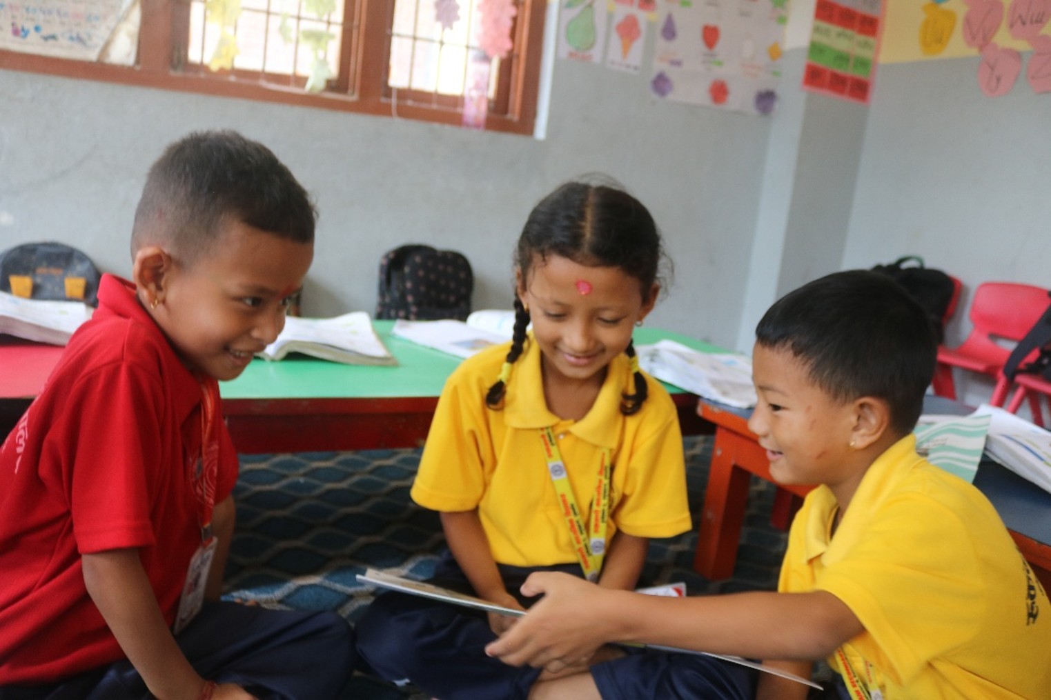 students learning and reading story